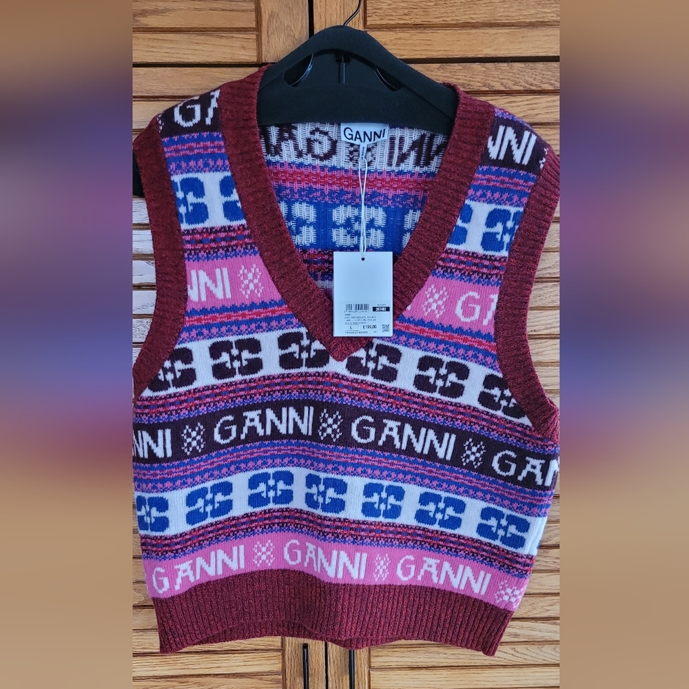 Ganni Multicolor V-Neck Sweater Vest